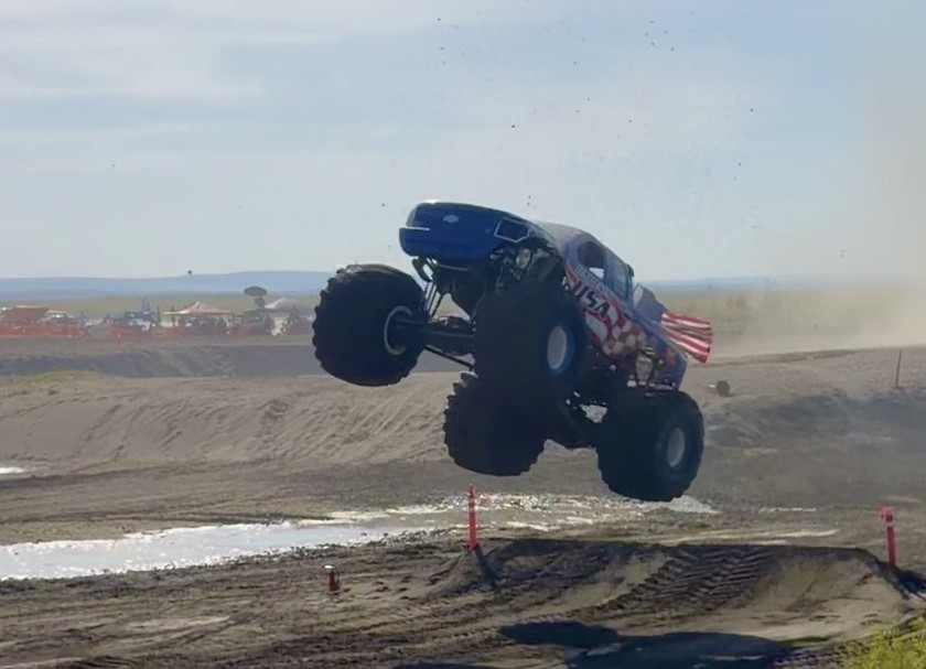Jerr Bainter or Captain USA, launches off a ramp into the air during the Extreme Mudfest over the weekend.
