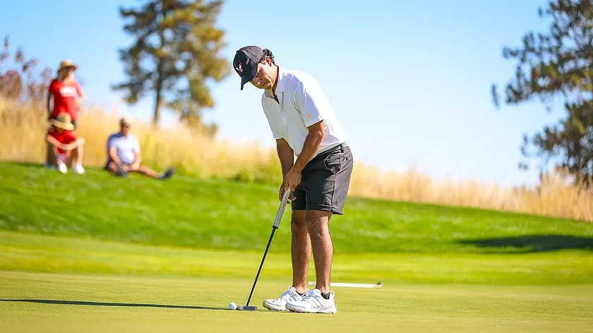 Emilio Gil Leyva Llamas prepares to putt during the CDA National Invite at CDA National Reserve. The senior earned Big Sky Golfer of the Week honors following the tournament.