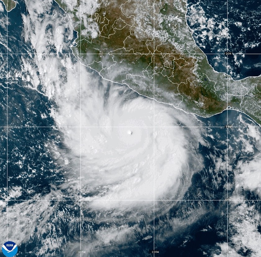 This photo provided by NOAA shows Hurricane Polo strengthening in the Pacific Ocean off the coast of Mexico on Tuesday, Sept. 22, 2026. (NOAA via AP)