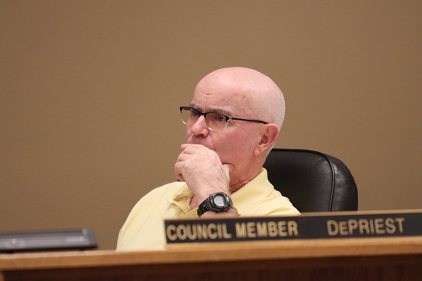 Hayden City Councilmember Ed DePriest during Tuesday evening's meeting when the law enforcement contract with the Kootenai County Sheriff's Office was rejected.