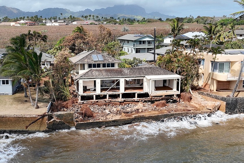 A home damaged by Hurricane Lowell is seen Thursday, Sept. 10, 2026, in Poipu, Hawaii. (Nathan Eagle/Honolulu Civil Beat via AP)