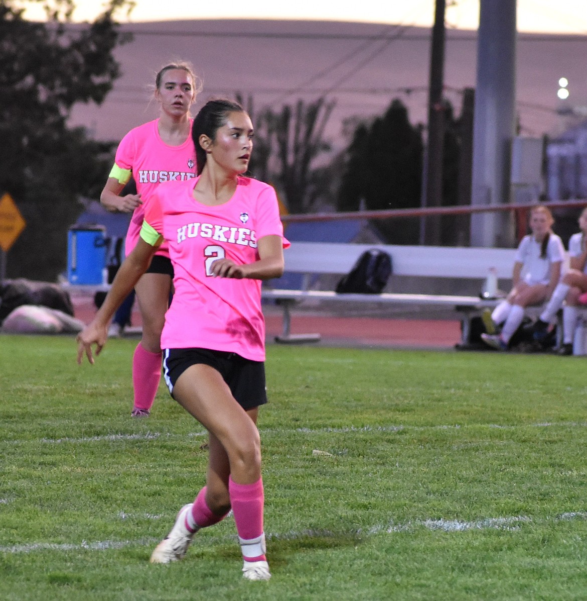 Huskies junior Khloe Valdez watches the ball as she passes it toward her teammate during Thursday's game against Selah.
