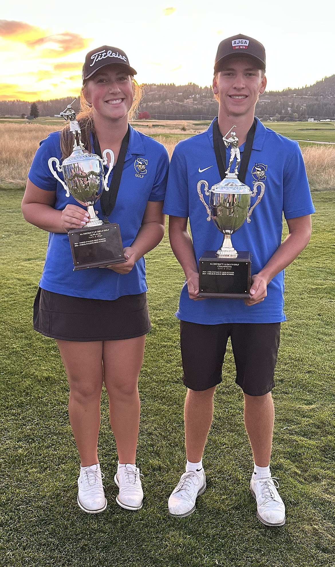 Courtesy photo
Coeur d'Alene juniors Ella Wilson, left, and Hunter Paquin earned medalist honors at the 6A District 1 golf tournament Monday at The Links Golf Club in Post Falls.