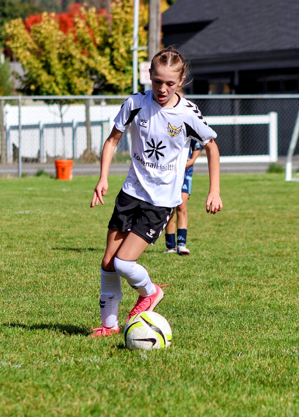 Photo by KRISTINA EVANS
The Sting SC U11 Girls Yellow soccer team swept both of its matches with back-to-back clean sheets to maintain their hold on the No. 1 spot in the EWSL U11 Girls Gold Division. On Saturday, Maddison Malone netted the lone goal as the Sting edged the Spokane Shadow 16/17 Pre-GA 1-0. On Sunday the Sting posted a 6-0 win over 90+ Project SC, powered by a hat trick from Charlotte Denton (pictured), a brace by June Greene, and another finish from Malone.