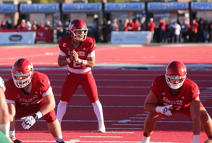 Eastern Washington Eagles quarterback Nate Bell (2) had a career best performance against UC Davis on Saturday. Bell threw for 413 yards, three touchdowns one interception and added 107 yards on the ground with an additional touchdown.