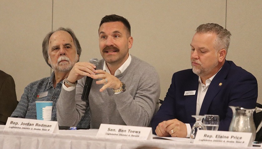 From left: Rep. Vito Barbieri, Rep. Jordan Redman and Sen. Ben Toews. Redman said that when approaching 2025 housing bills that the legislature was trying to get "government out of the way."