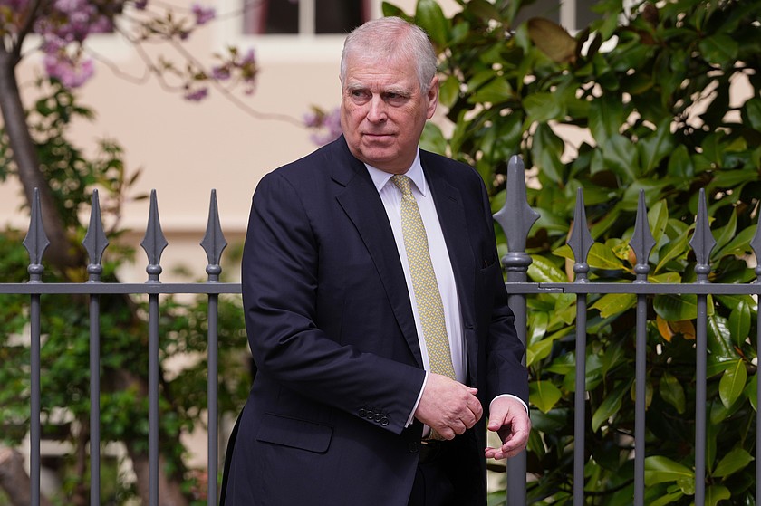 Britain's Andrew Mountbatten-Windsor, formerly known as Prince Andrew, looks round as he leaves after attending the Easter Matins Service at St. George's Chapel, Windsor Castle, England, April 20, 2025. (AP Photo/Kirsty Wigglesworth, File)