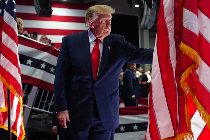 President Donald Trump departs a campaign rally at the Oncenter, Friday, Oct. 9, 2026, in Syracuse, N.Y. (AP Photo/Julia Demaree Nikhinson)
