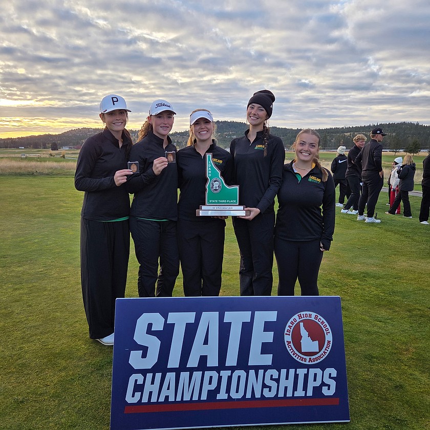 Courtesy photo
The Lakeland girls golf team finished third in the state 5A tournament at The Links Golf Club in Post Falls on Tuesday. From left are Paige Carey, Ellie Austad, Tessa Dorr, Dani Russell and Kendal Prety.