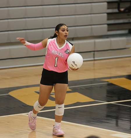 The Knights' Natalie Cortez (1) goes to serve the ball against the Wahluke Warriors earlier this season.