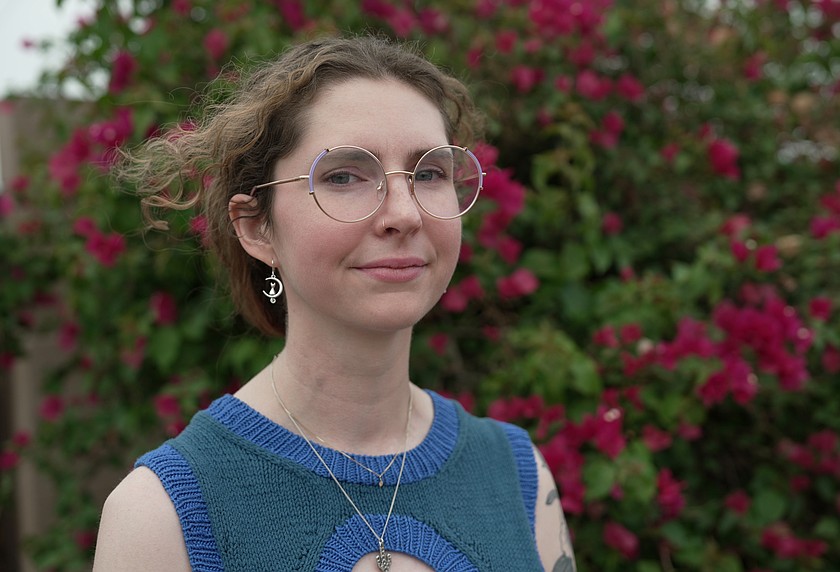 Katherine Screws, an intestine transplant recipient, poses for a photo in Phoenix, Ariz., on April 12, 2026. (AP Photo/Shelby Lum)