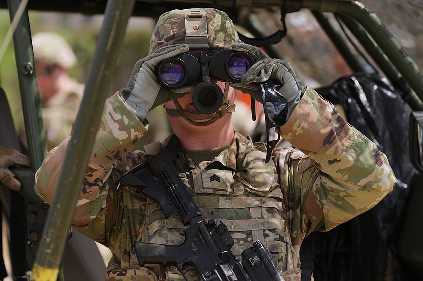 U.S. Army personnel keep watch over the U.S.-Mexico border in Roma, Texas, Thursday, Oct. 8, 2026. (AP Photo/Eric Gay)